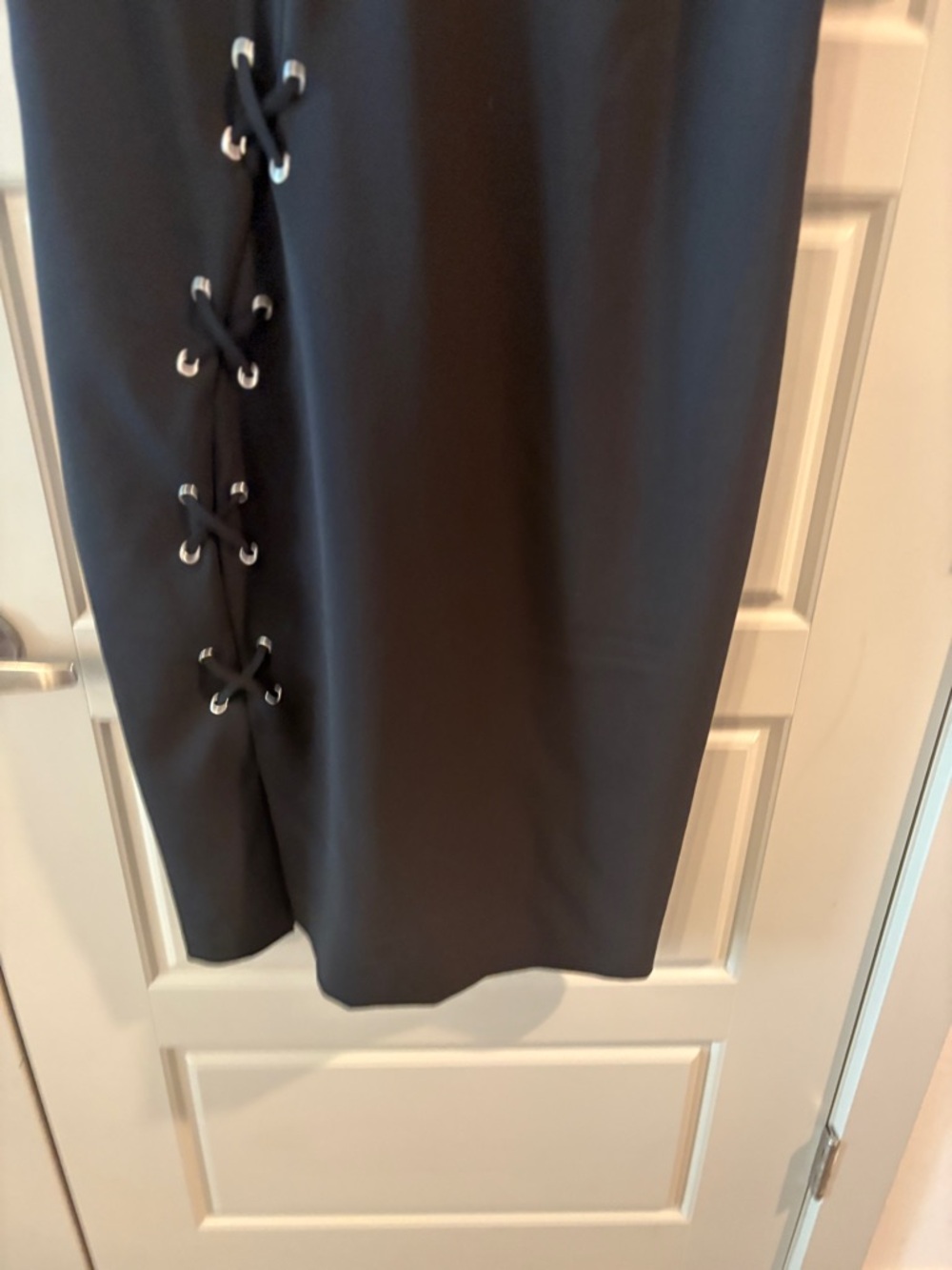 Bold Elements Black Lace-Up Dress Size Large | Sleek Career Chic Bodycon - Picture 9 of 13
